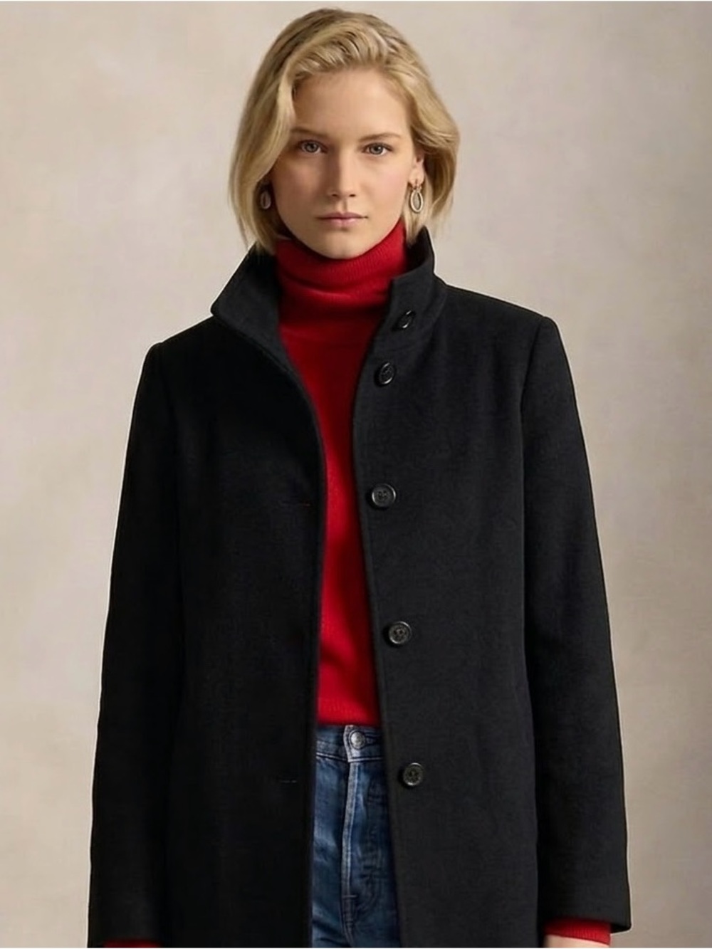 Ralph Lauren Black Wool Blend Car Over Coat Size Large Old Money Preppy Classic